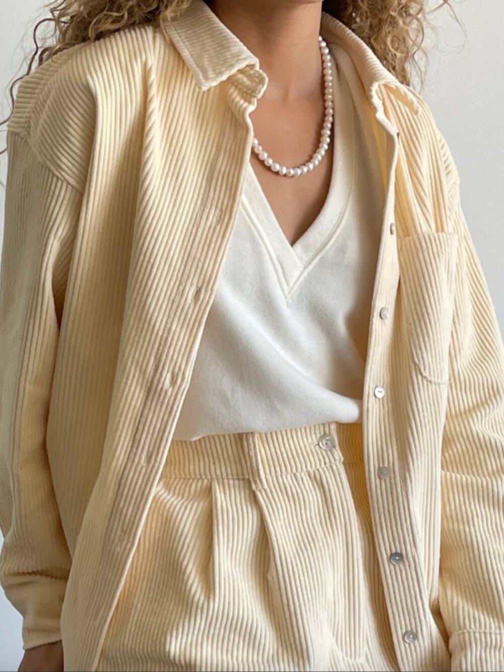 DONNI. Cord Button Down in Cream Cotton XXS (Oversized) $234